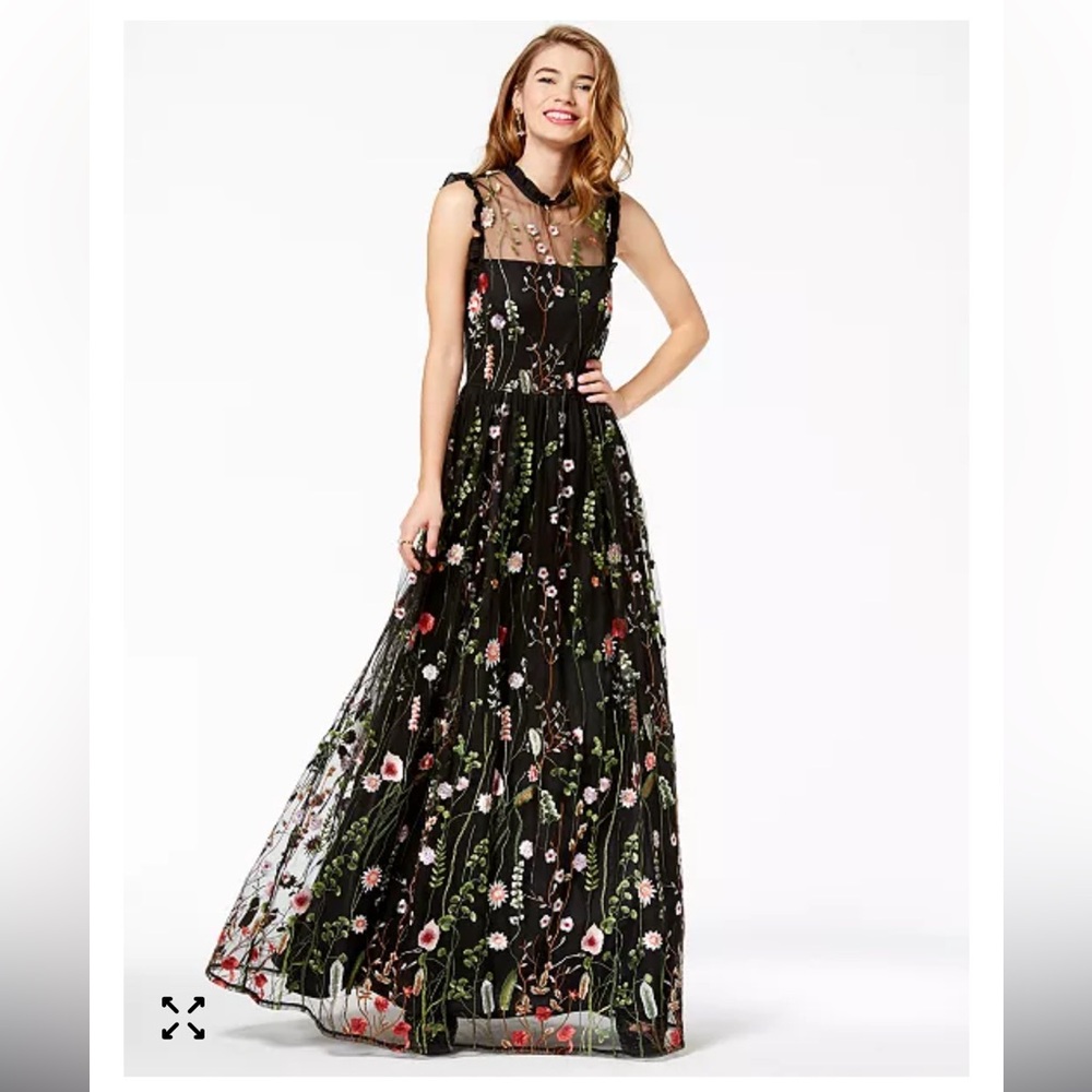 NWOT Aqua Black Floral Mesh Evening Gown